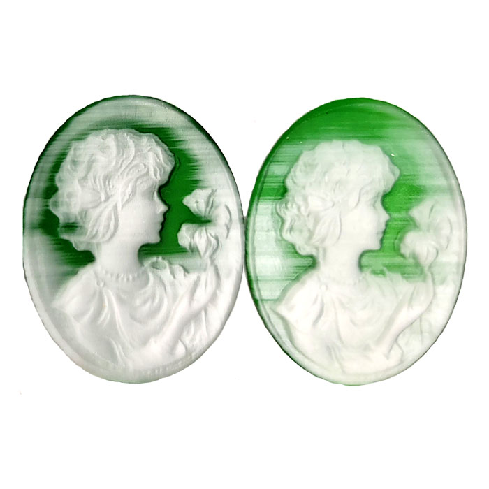 27X35MM WOMAN WITH FLOWER CAMEO CAT'S EYE GREEN